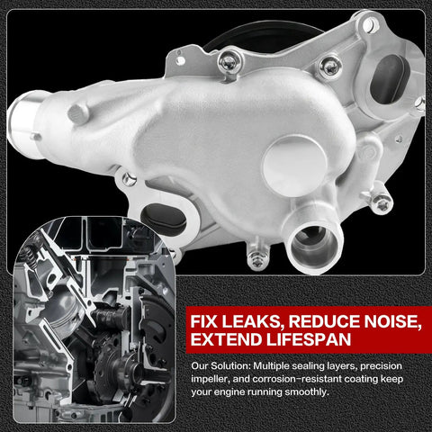 Premium Water Pump Kit Fits Land Rover And Jaguar 3.0L SC V6 Plus 5.0L V8 Supercharged Engines, showing aluminum housing.