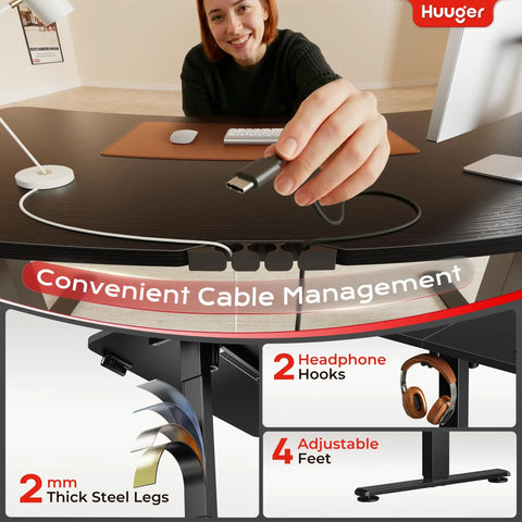 Person using Electric Standing Desk 47 By 24 Inch With Built In Power Outlets And USB C Port Height Adjustable Sit Stand Desk