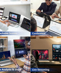 Laptop Screen Extender 16 Inch 2.5K Portable Triple Monitor setup for remote work, gaming, data analysis, and live streaming with Mac and Windows.