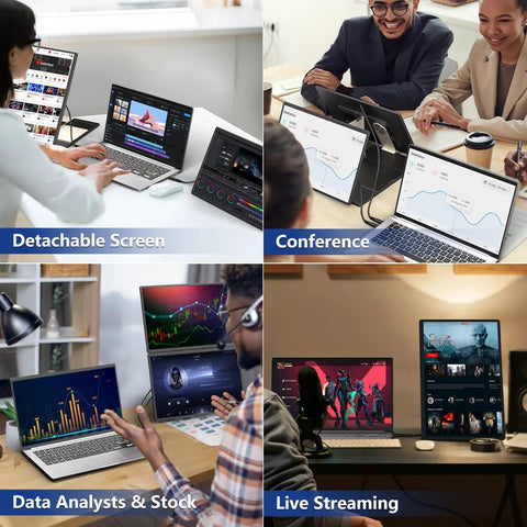 Laptop Screen Extender 16 Inch 2.5K Portable Triple Monitor setup for remote work, gaming, data analysis, and live streaming with Mac and Windows.
