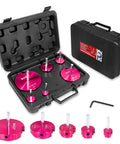 Six Piece Plastic Pipe Fitting Reamer Kit For Standard One Half Inch Drills With Carbide Cutting Inserts In Reamers Sized 0.75 to 4 Inches