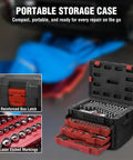 Heavy Duty 450 Piece Drive Socket Set With Quick Release Ratchet Wrench Includes Half Inch Quarter Inch And Three Eighths Inch Drives shown in portable storage case