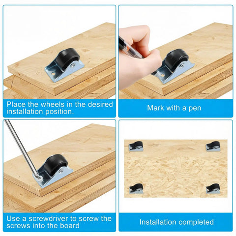 Installation process of Mini Rigid Caster Wheels 1 Inch Low Profile Fixed Casters With Steel Top Plate Non Swivel For Drawers