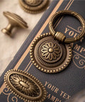 Antique Brass Kitchen Cabinet Handle With Vintage Bronze Look Boss Level Style Pull Drawer Knob shown on book detail