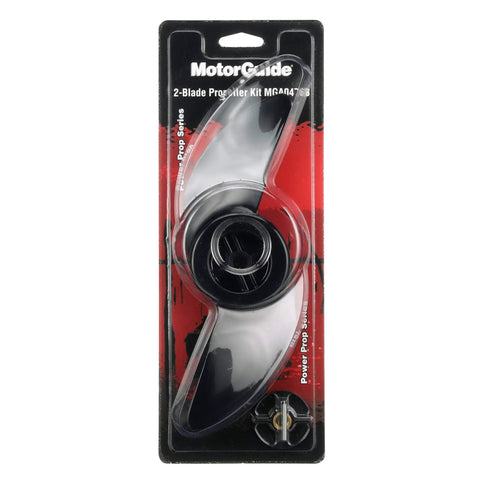 Beefed Up 2 Blade Power Prop For Trolling Motors 3 Inch Hub Weedless Design With Shallow Water Option in packaging