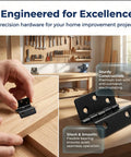 Heavy Duty Tri Fold Hinges For Cabinet Makeover Solid Build shown in hand, black metal, ideal for smooth 270-degree opening.