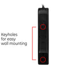 Back view of Six Outlet Surge Protector With A 20 Foot Extension Cord For Your Home Office, Workshop Or Garage, keyholes shown.