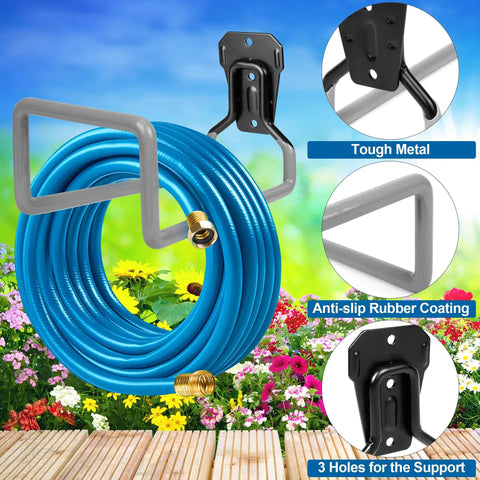 Heavy Duty Metal Garden Hose Holder Wall Mount For Outdoor Use, showcasing rustproof design with anti-slip coating and support features