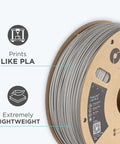 Lightweight Grey PLA Filament 1.75mm 0.8kg spool for 3D Printing, PolyLite Low Density PLA, no foaming, compatible with FDM printers