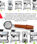 Killer 54Mm Bottomless Portafilter Set For Breville Espresso Machines With Calibrated Tamper, shown with compatible machines.