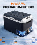 12 Volt Refrigerator With 54 Quart Capacity Portable Freezer Electric Cooler Includes Ac Dc Cords For Road Trips And Camping showing cooling compressor on snow.