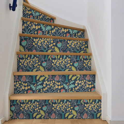 Groovy Garden Navy Peel And Stick Wallpaper For Walls Removable And Repositionable No Residue Easy To Install Vintage Woodland Pattern 20.5 Inch By 18 Feet Ideal For Rentals And DIY Decor