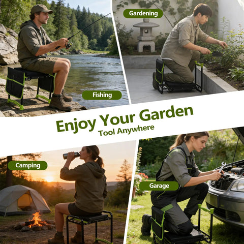 Heavy Duty Garden Kneeler And Seat 2-In-1 Foldable Bench With 11 Inch Detachable Kneeling Pad, Tool Pouch And Carry Bag in various settings