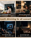 Real Smooth Flicker Free Dimmer Switch For Leds And Cfl Bulbs handles various brightness levels in home lighting scenarios.