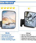 No Drilling Golf Cart Mirror Kit With 180 Degree Rotation Foldable HD Shatterproof Glass side view comparison between shatterproof and broken mirror showcasing differences in clarity and durability for Club Car EZGO and other carts.