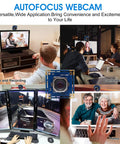 USB Camera Module With Autofocus 2MP 1080p FHD Industrial Grade Webcam used for streaming, recording, and video calls in various settings.