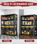 Badass Heavy Duty Storage Shelving With Pegboard 5 Tier Metal Rack Unit Max 2000 Lb Capacity Built Like A Tank For Garage Workshop And Home Storage Black Steel in garage and storage use.