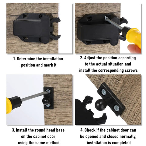 Four Pack Slick Push To Open Cabinet Latches Smooth Tap No Fuss Touch Catch Lock Self Securing Heavy Duty Drawer Hardware For Kitchen Cupboards And Wardrobes