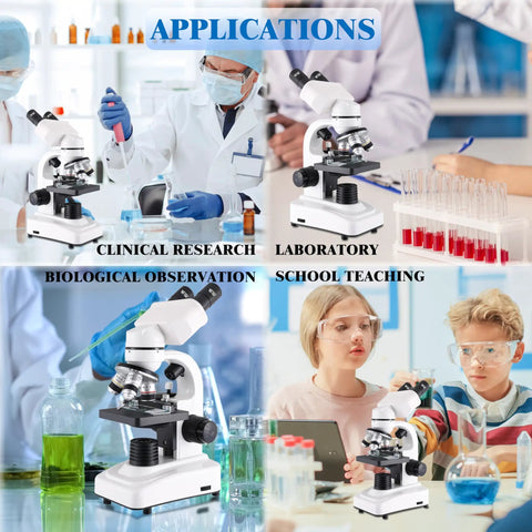 Dual LED Binocular Microscope For Students And Grownups, 64X-6000X Magnification, 3 Objective Lenses, Sturdy Metal Body, Dope Dual Illumination, Perfect For School Lab And Home Science Projects in lab and classroom use