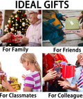 Ideal gifts for family, friends, classmates, and colleagues shown in a collage with people exchanging wrapped presents.
