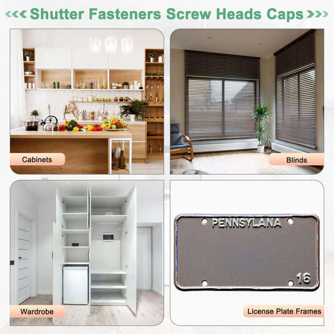 200 Pack Plastic Hinged Screw Cover Caps conceal exposed bolt heads on cabinets and blinds in modern home decor.