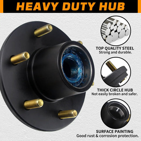 Six Lug 5.5 Inch Trailer Hub Kit For 5200 To 6000 Lb Axles Heavy Duty With steel construction and corrosion protection