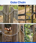 Heavy Duty Two Pack Stainless Steel Gate Chain Lock Built Tough As Nails With Rust Resistant Carabiners For Secure Farm Yard Perimeter Control And Livestock Gate Safety on wooden and metal gates.