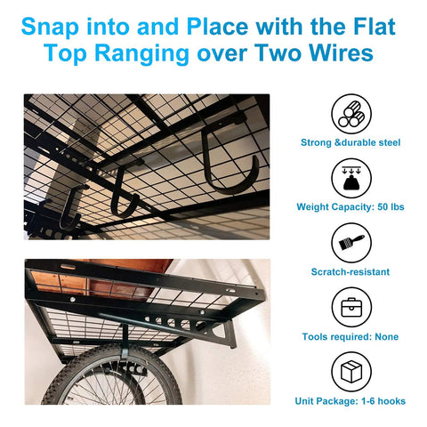 Flat Hook Add On Storage Hooks For Ceiling Racks And Wall Shelving 6 Pack Heavy Duty Garage Organization Clips installed