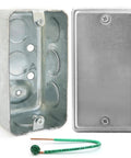 No Nonsense Utility Electrical Junction Box And Blank Cover Combo Gritty Galvanized Steel Drawn Body 4x2 inch with ten knockouts.