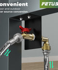 DIY Water Spigot Kit And Hose Bib Extender With Brass Connector in use, showing water flow through the screen door adapter.
