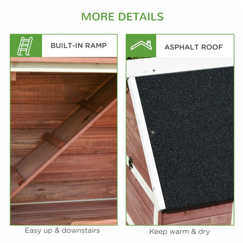 Customizable Outdoor Chicken Coop With Nesting Box And Ramp 114 Inch Wooden Hen House showing built-in ramp and asphalt roof
