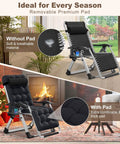 Cozy Folding Recliner Chair With Adjustable Back And Removable Cushion For Indoor Outdoor Use, displayed with and without pad