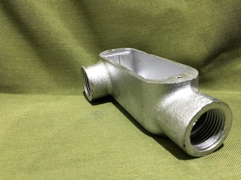 10 Pack 3/4 Inch Form 5 Conduit Body Electrical Junction Box, heavy-duty steel material, angled view on fabric background.