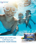 Heavy Duty Swimming Pool Water Test Kit Catches Sneaky Pseudomonas And Coliforms For Hot Tub Spa Pond Keeping Water Crisp And Clean Is A Total Breeze Premium Two Pack displayed with kids swimming underwater.