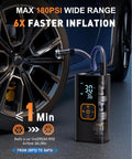 Portable Tire Inflator Air Compressor 180 PSI With Digital Pressure Gauge inflating car tire, LED display, 6X faster airflow.