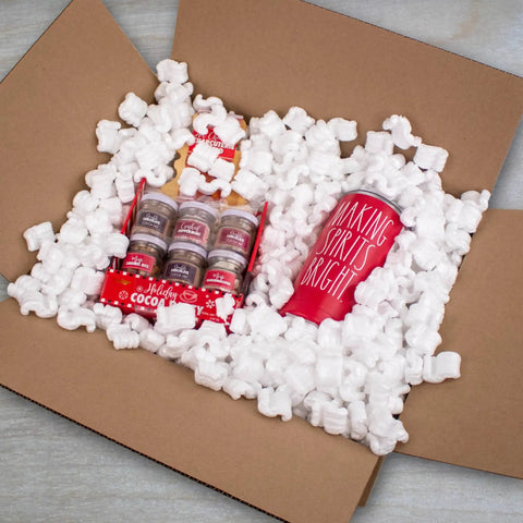 Heavy Duty White Packing Peanuts For Zero Stress Shipping Anti Static S Curve Half Cubic Foot Void Fill cushioning fragile items in a box.