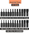 Hex Head Allen Wrench Drill Bit Set 25 Piece Kit S2 Steel Magnetic Bits With Quarter Inch Hex Shank Metric And SAE Sizes