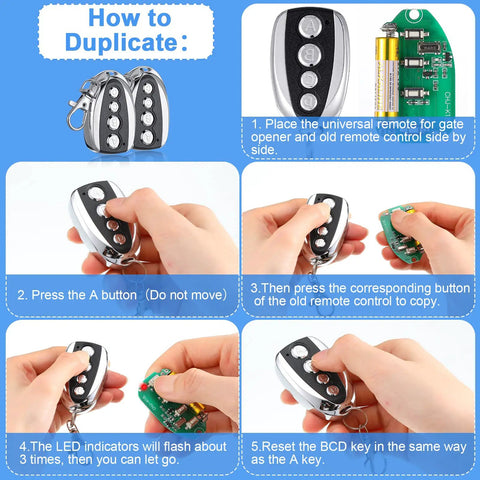How to duplicate 12 Pack Dope Universal Gate Remote Control 433.92 MHz Opener Duplicator Key Fob Kit For Garage Doors