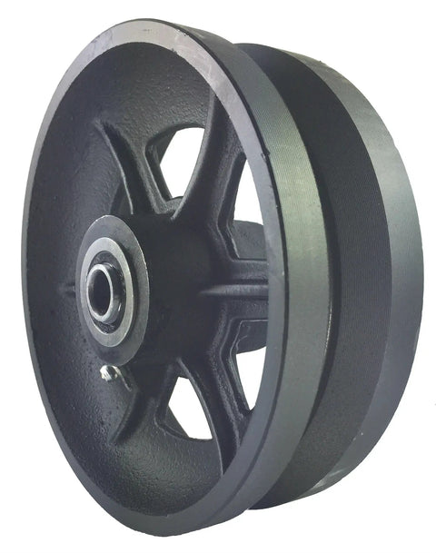 Caster Wheel Kit for Sliding Barn Doors, Heavy-Duty 6 Inch Diameter, 2 Inch Tread, 1/2 Inch Smooth and Quiet Ball Bearings, Cast Iron, Includes 3-1/2 Inch Axle and Nut, Fits 3/16 Inch Flat Bar or Smaller and Round Bar, Paintable Interior Use
