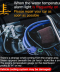 Car engine with highlighted water temperature alarm and cooling system warning