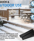 Composite Wedge Shims 7.75 Inch, 12 Pack, on snowy deck with outdoor furniture, Product shown for indoor and outdoor leveling use.