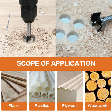 16 Piece Forstner Bit Set Heavy Duty Woodworking Drill Bits used for clean drilling in wood, plywood, plastics, and planks.