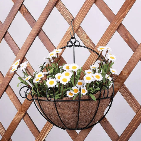 Hanging basket with white flowers displaying use of 10 Pack Black S Hooks For Hanging 2.4 Inch Long, Lightweight Alloy Steel Hangers