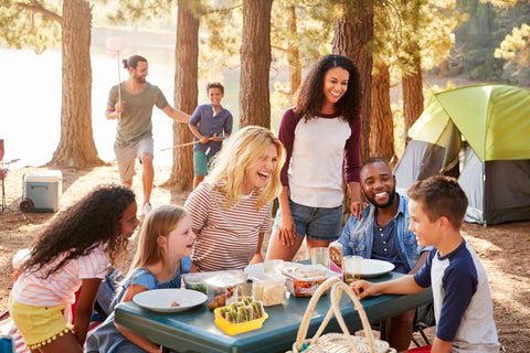 Group camping with Indigo Collapsible Silicone Food Storage Container Set Of 8 BPA Free Microwave Safe Freezer Safe