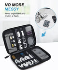 Open Travel Ready Electronics Organizer Case For Cords And Tech Gear, Handy Bag displaying organized cables and chargers compartments.