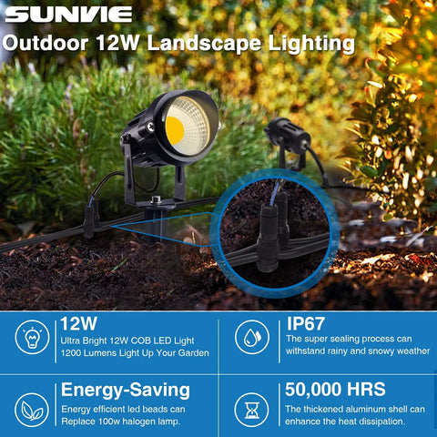 24 Pack Low Voltage LED Landscape Lights With Connectors For Outdoor Pathways And Gardens, 12W Warm White Spotlight, IP65 Waterproof