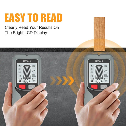 Studs Finders and Metal Detector Wall Scanner for Home Use with LCD Display showing scanning results on a bright display.