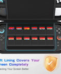 Open Switch 2 Carrying Case With 24 Game Cartridges Protective Hard Shell showing game slots and console storage.
