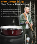 Superior Grade Five Piece Padded Drum Case Set Featuring Hella Heavy Duty Construction For 22 Inch Kick 12 And 13 Inch Rack Toms 16 Inch Floor Tom And Snare Pro Gear on stage with musician.