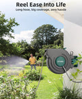 Retractable Garden Hose Reel 100 Feet One Half Inch With Pro Metal Shaft mounted on wall used for watering